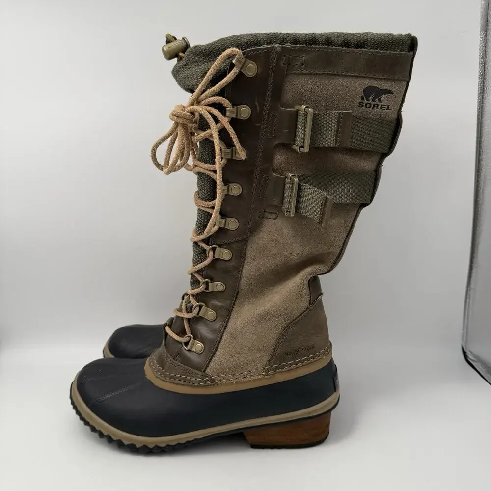 Sorel Boots Conquest Carly 2 Womens Size 8 Green Waterproof Lace Up Winter Suede